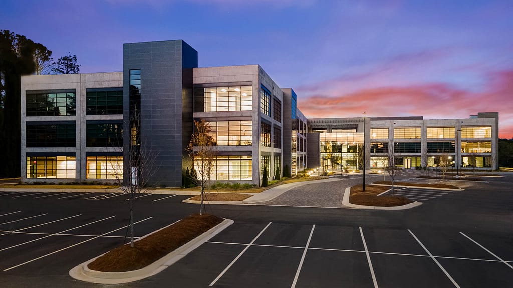 vanderlande_drone_karen images 2022 - 16 - atlanta's commercial photographer aerial photograph of east facade vanderlande corporate headquarters in kennesaw, georgia by drone photographer karen images