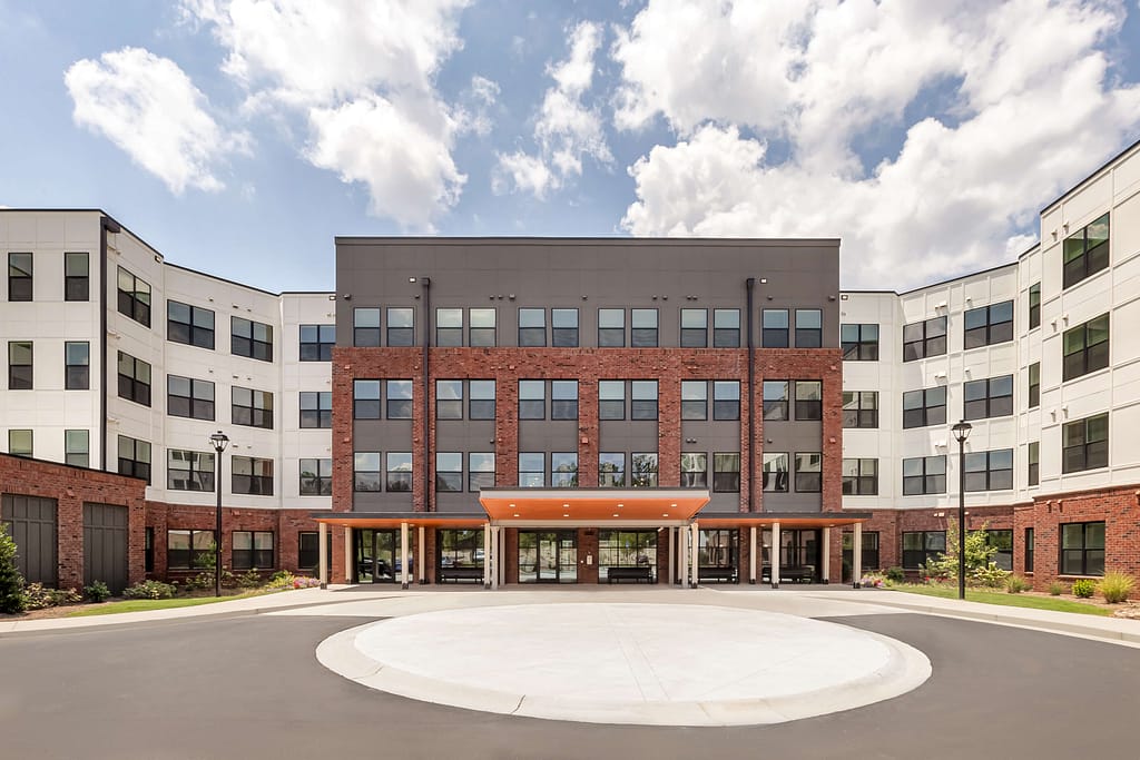 04 - mcshane_the veranda at assembly - atlanta's commercial photographer exterior facade of the veranda at assembly photographed on a sunny day a kitchen in a one bedroom model home at crofthouse photographed by architectural photographer karen images