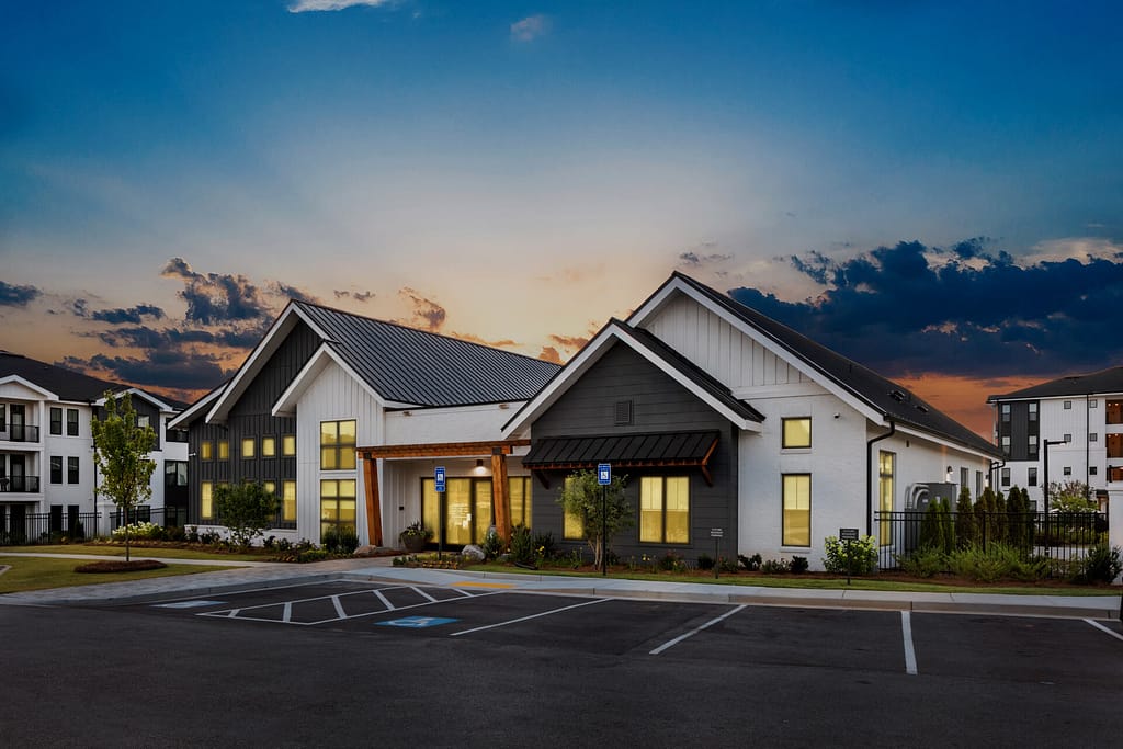 11 crofthouse_dusk clubhouse_karen images_2024 - 03 copy 2 - atlanta's commercial photographer crofthouse leasing office photographed at sunrise by architectural photographer karen images