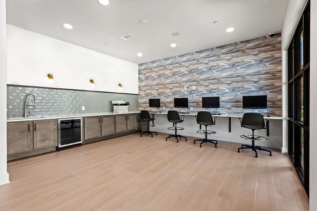 20 - mcshane_the veranda at assembly - atlanta's commercial photographer a co-work space at the veranda at assembly a kitchen in a one bedroom model home at crofthouse photographed by architectural photographer karen images