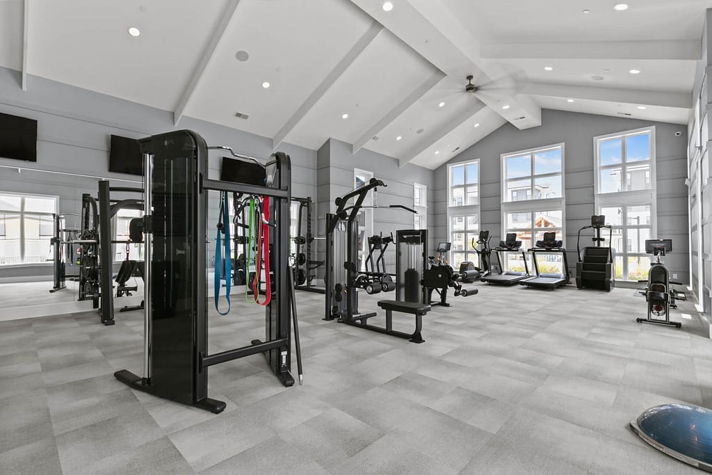 36 crofthouse_workout room 1_karen images_2024 - 02 copy - atlanta's commercial photographer the excercise room at crofthouse on a sunny day by architectural photographer karen images