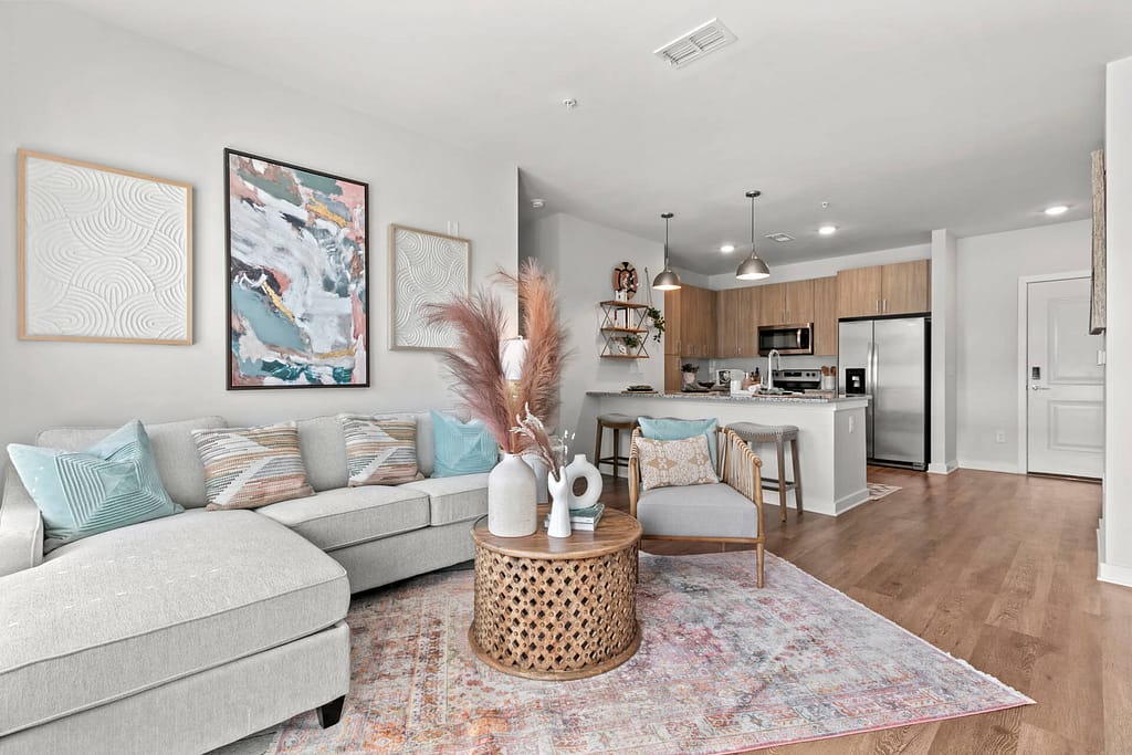 52 crofthouse_two bedroom_den 2_den 1_kitchen 2_kitchen 1_karen images_2024 - 02 copy - atlanta's commercial photographer a den area in a two bedroom model home at crofthouse photographed a kitchen in a one bedroom model home at crofthouse photographed by architectural photographer karen images