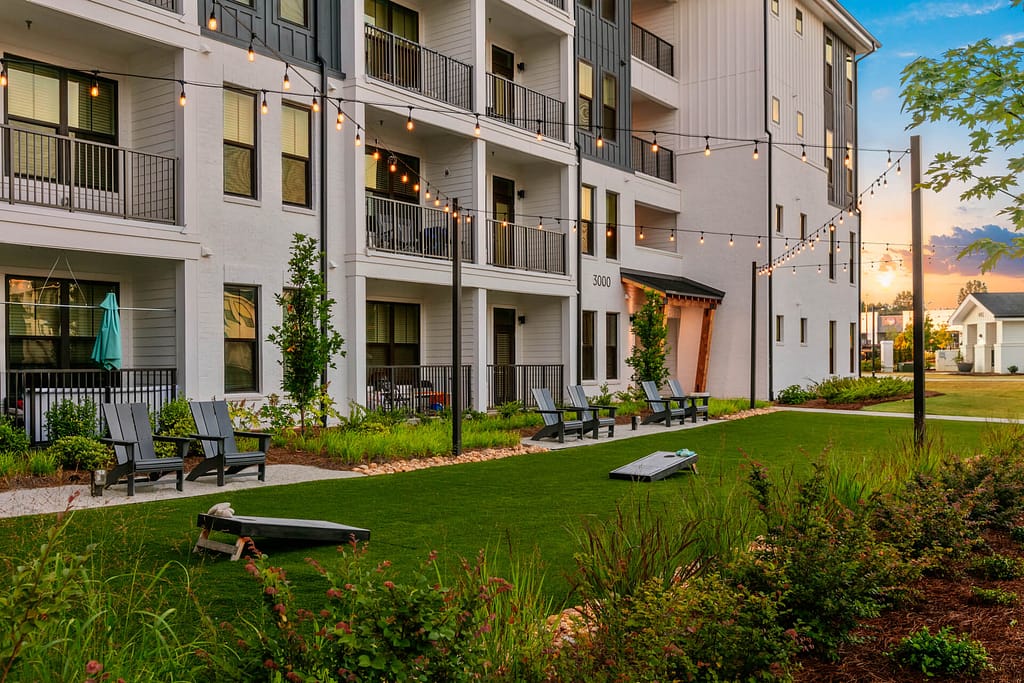 8 crofthouse_dusk cornhole_karen images_2024 - 01 copy - atlanta's commercial photographer exterior photograph taken at sunset by architectural photographer karen images