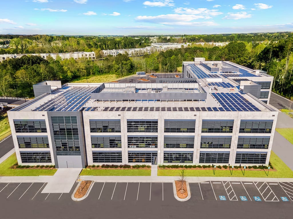 vanderlande_drone_karen images 2022 - 07 - atlanta's commercial photographer aerial photograph of the corporate campus of the vanderlande corporate headquarters in kennesaw, georgia by drone photographer karen images