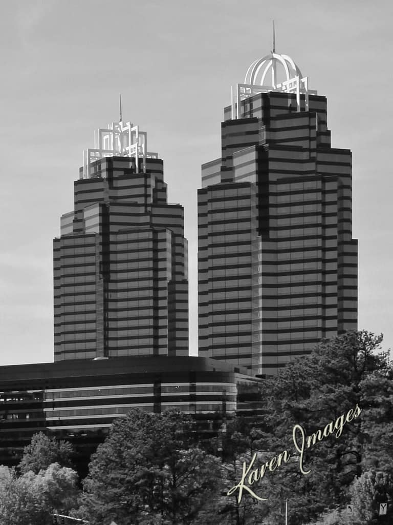 king and queen building sandy springs, ga - atlanta's commercial photographer a black and white image of fine art photography of the king and queen building in sandy springs, georgia photographed by fine art photographer karen images