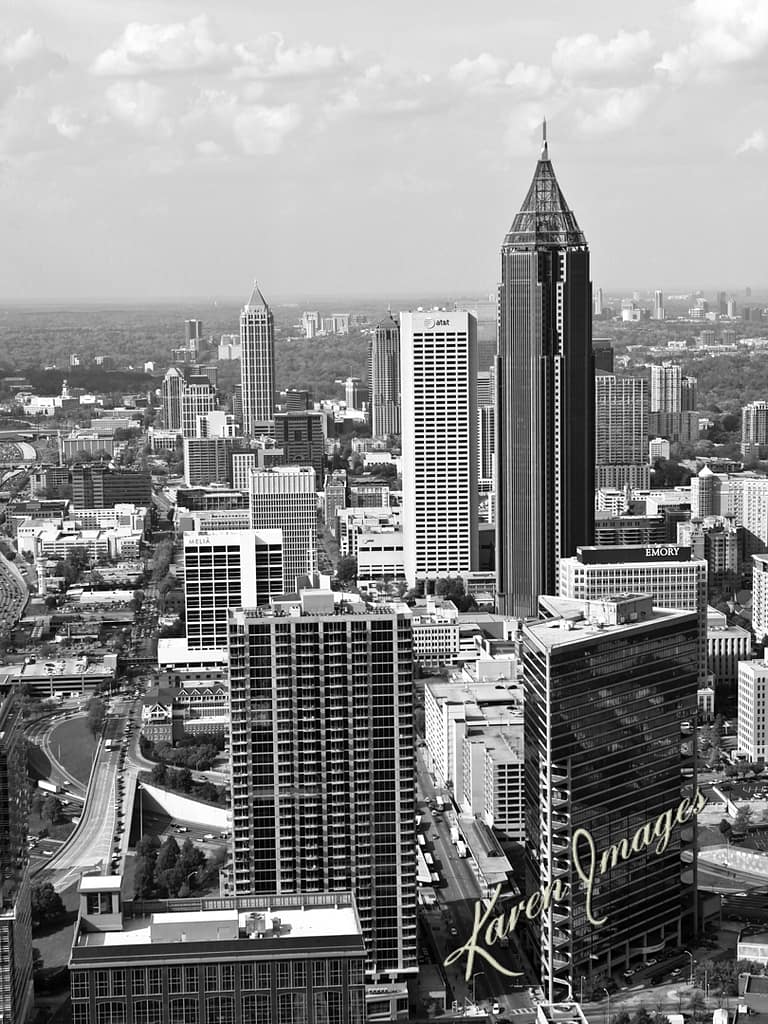 view north of peachtree st in atlanta, georgia - atlanta's commercial photographer a black and white fine art photograph of the atlanta skyline by fine art photographer karen images