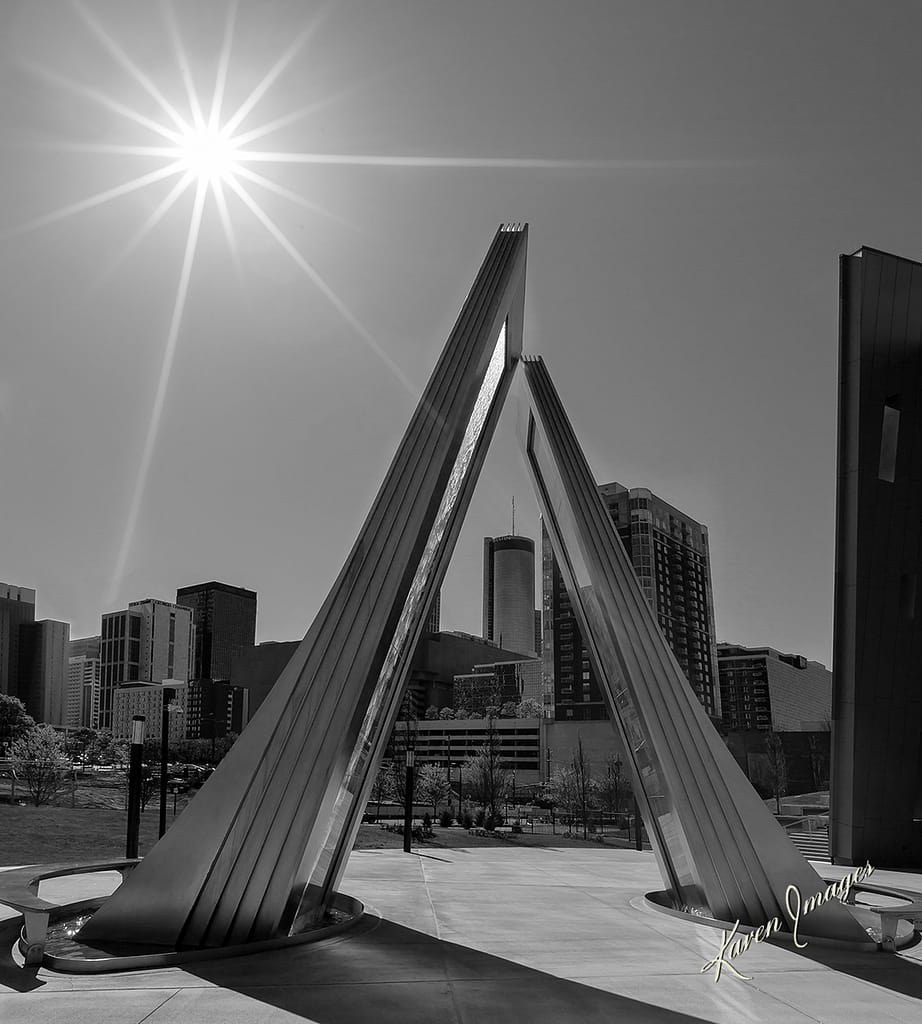 photographed by atlanta fine art photographer karen images a black and white image of fine art photography of the national center for civil and human rights in atlanta, georgia photographed by atlanta fine art photographer karen images